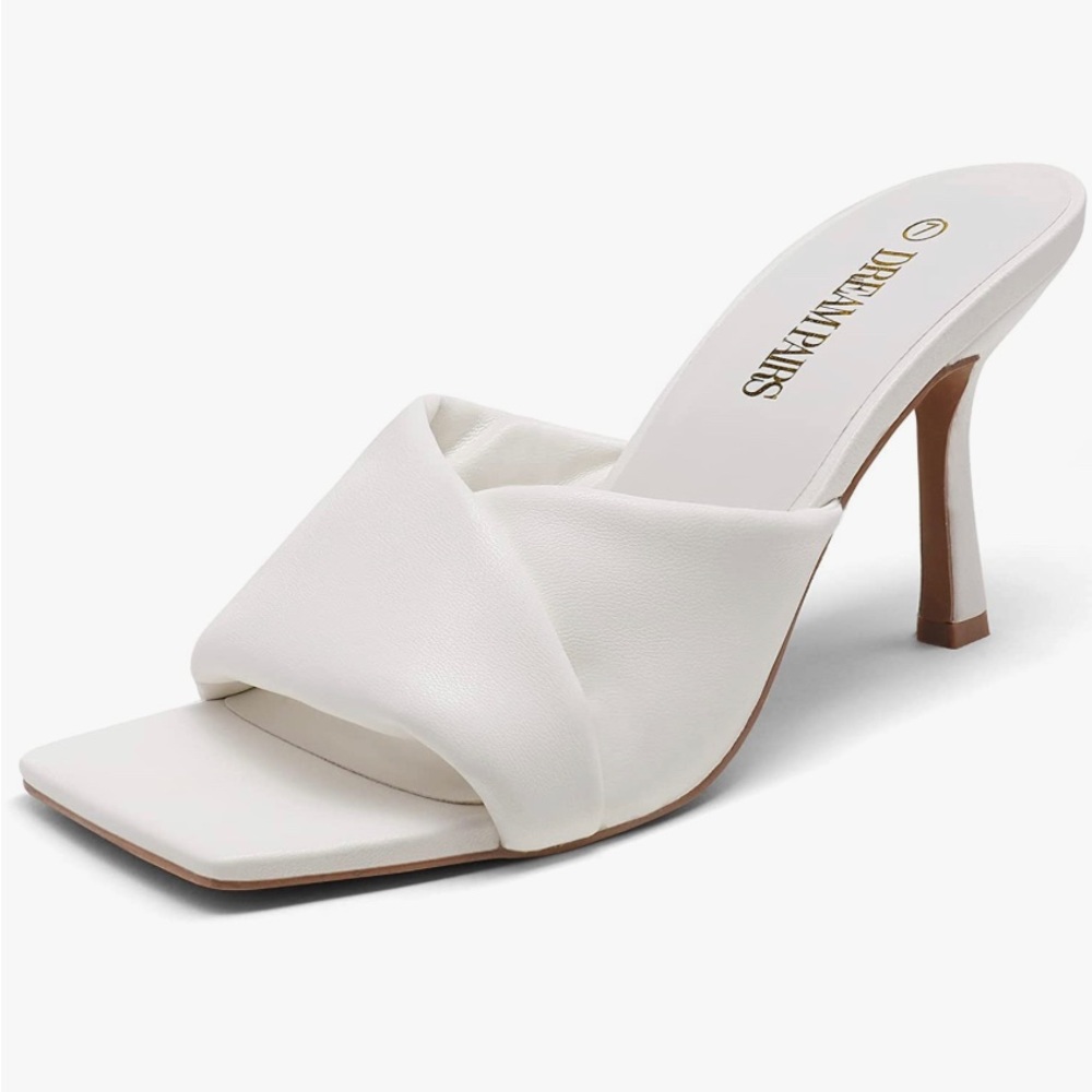 DREAM PAIRS Square Toe White Stilettos Heels Mules 8.5 NWOT